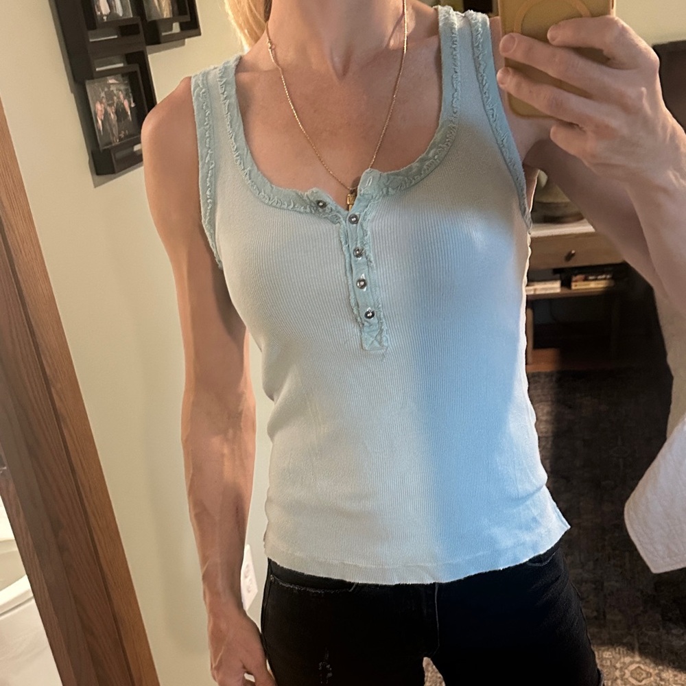 Free People Light Blue Tank Top with Button Detail